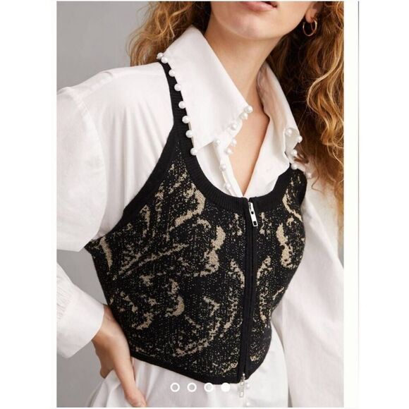 Anthropologie Maeve Crop Zip Up Halter Sweater Size Large NWT - Picture 2 of 9